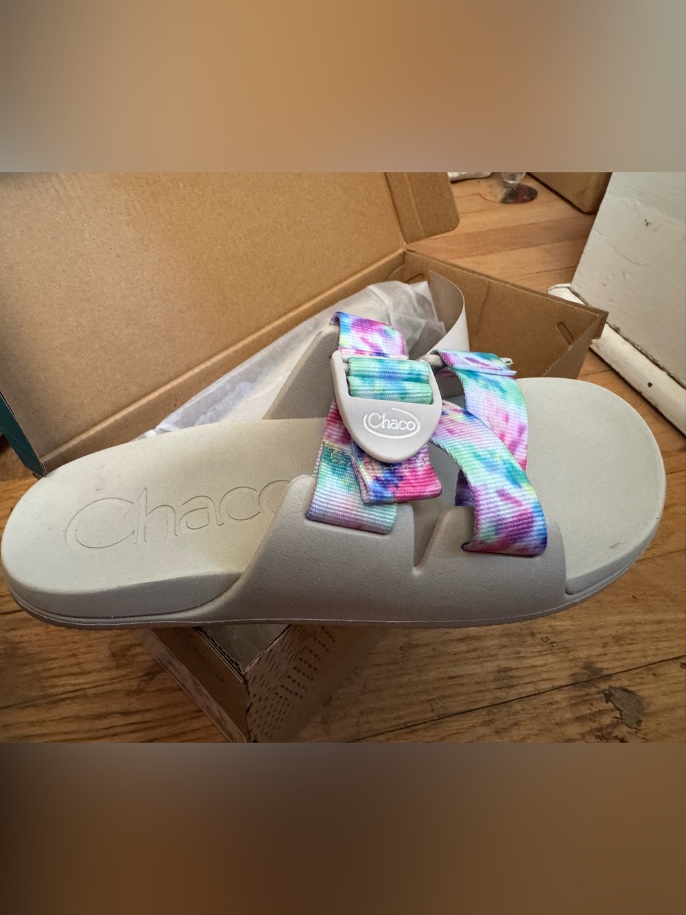 Chaco Chillios Slide - Pink Tie-Dye Straps with Beige Footbed